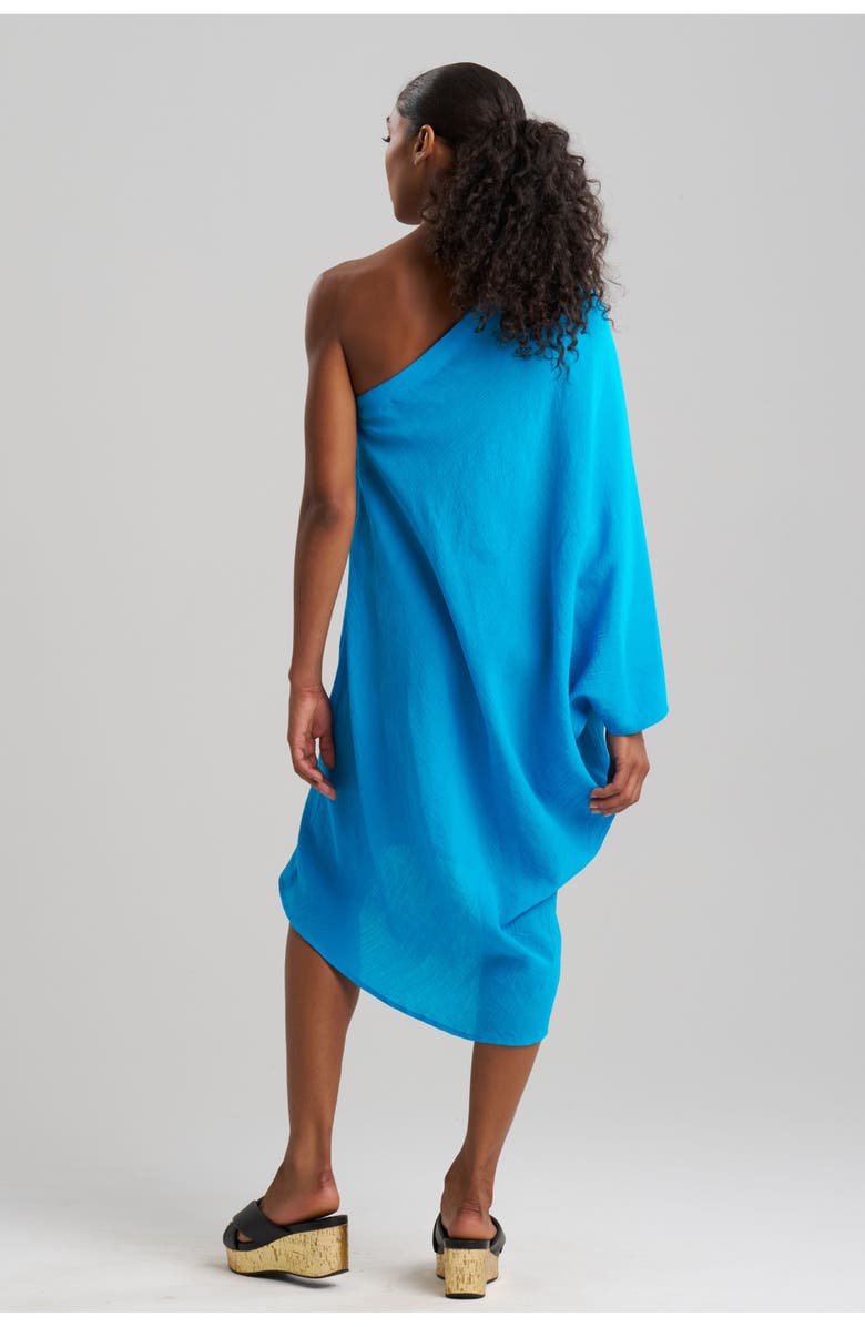 Natori Cotton Gauze One Shoulder cover-up Dress with Applique, Alternate, color, Blue