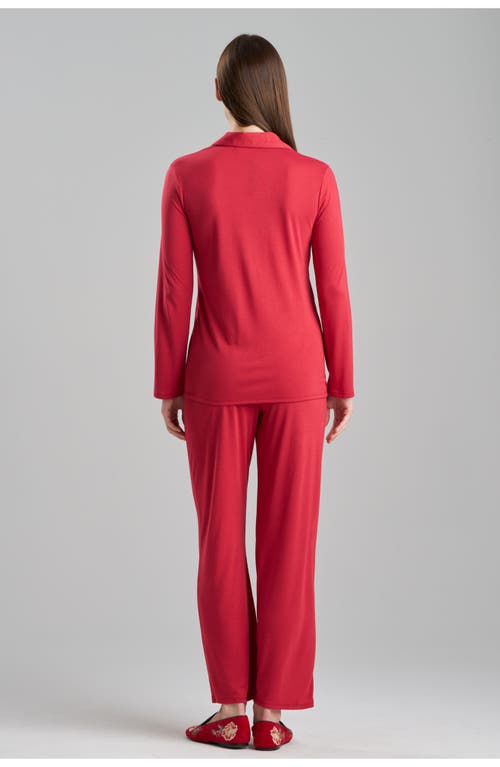 Natori Embroidery. Shangri La Notch Pj Set In Red