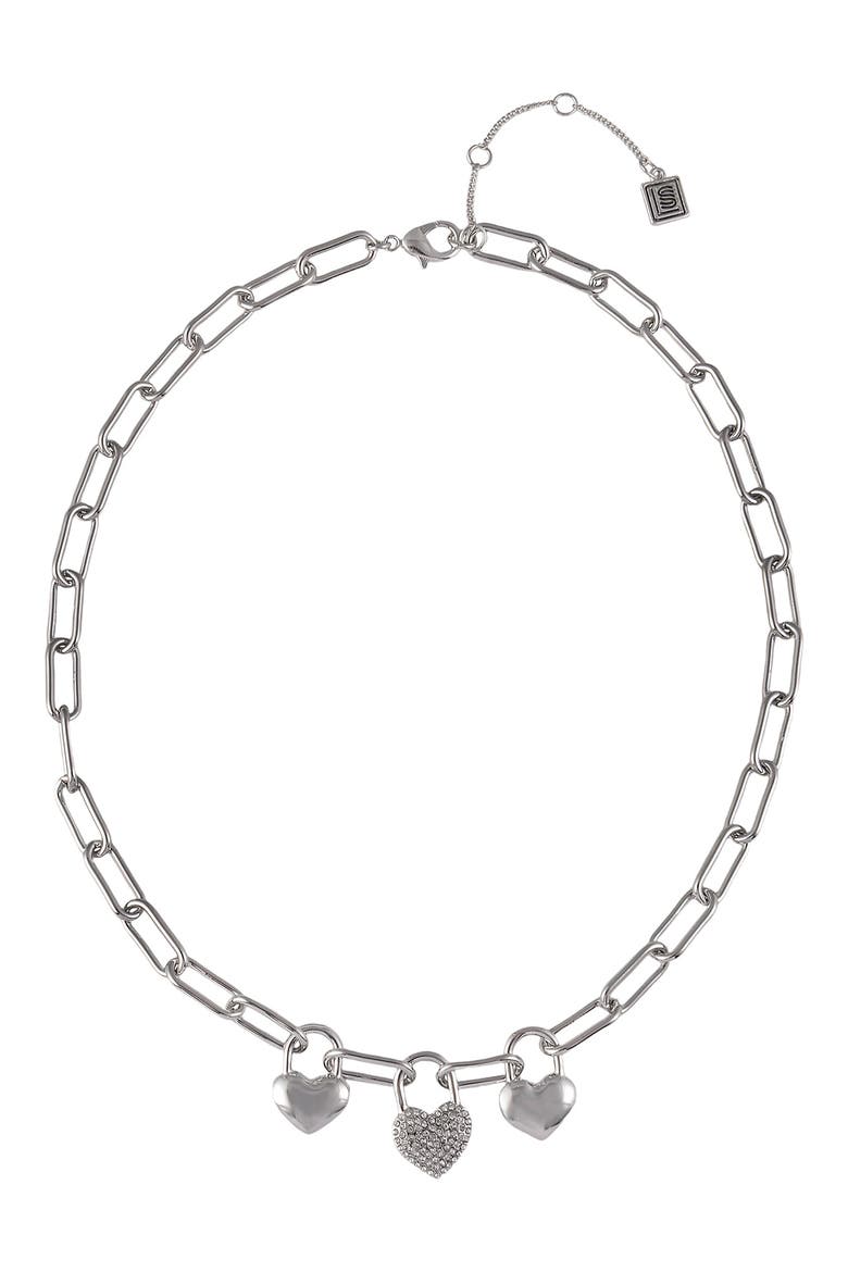 Heart Charm Necklace, Main, color, SILVER