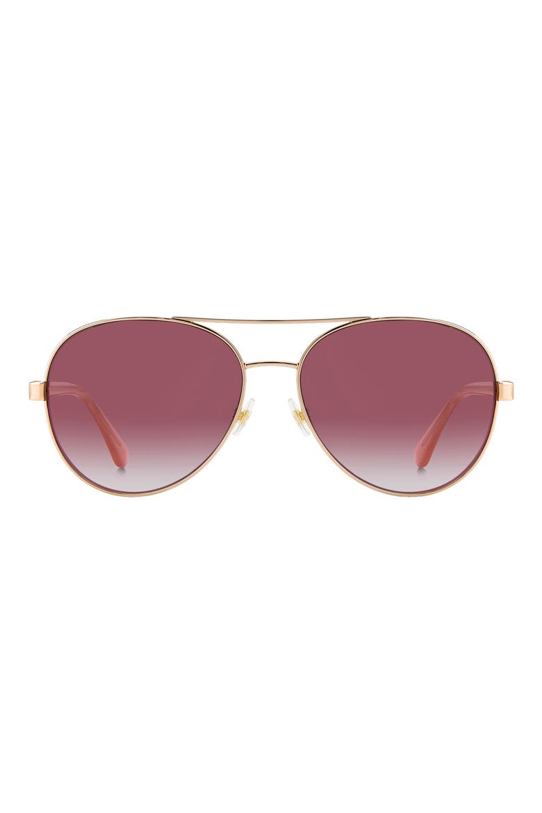 averie 58mm polarized aviator sunglasses, Main, color, ROSE GOLD / BURGUNDY GRAD