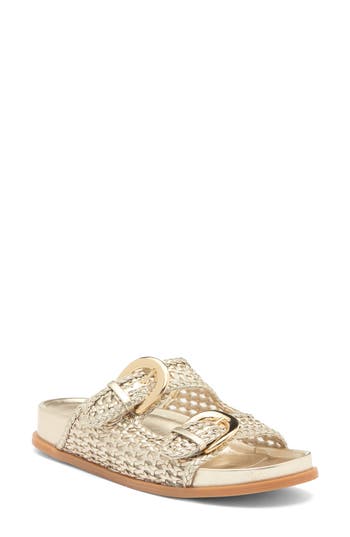 Dolce Vita Sensa Woven Double Strap Slide Sandal In Platinum Stella