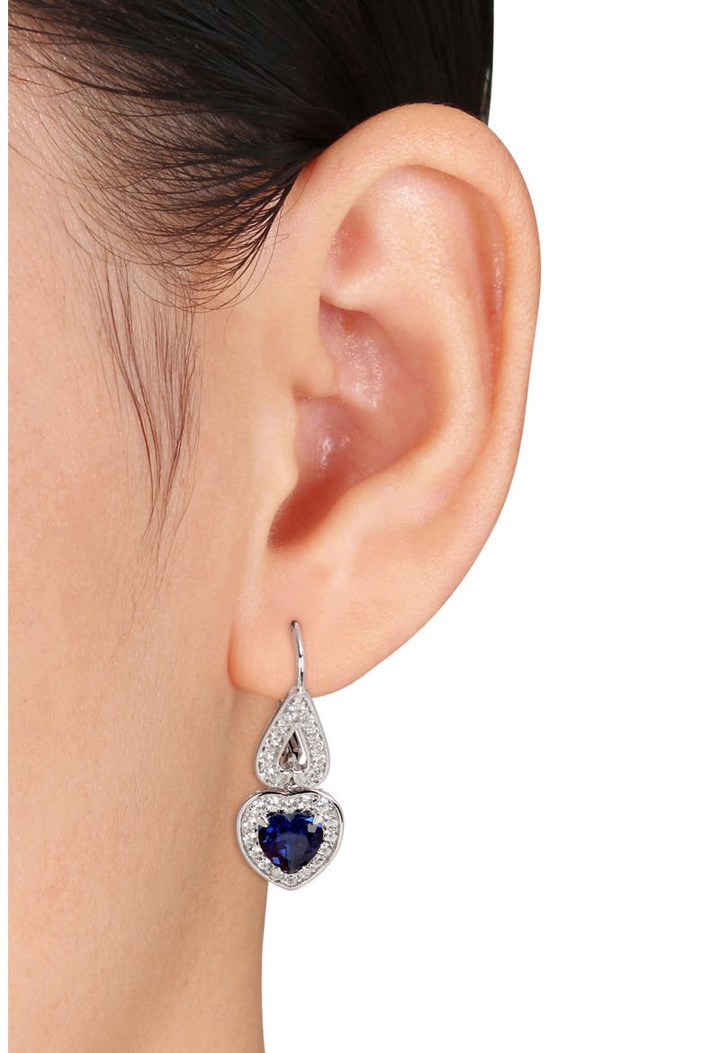 Lab-Grown Sapphire & White Topaz Heart Drop Earrings & Pendant Necklace Set, Alternate, color, BLUE