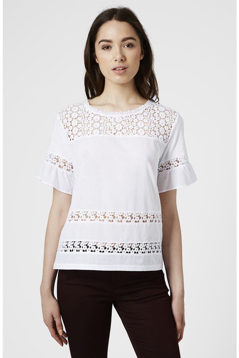 Crochet Inset Mixed Media Top, Main, color, WHITE