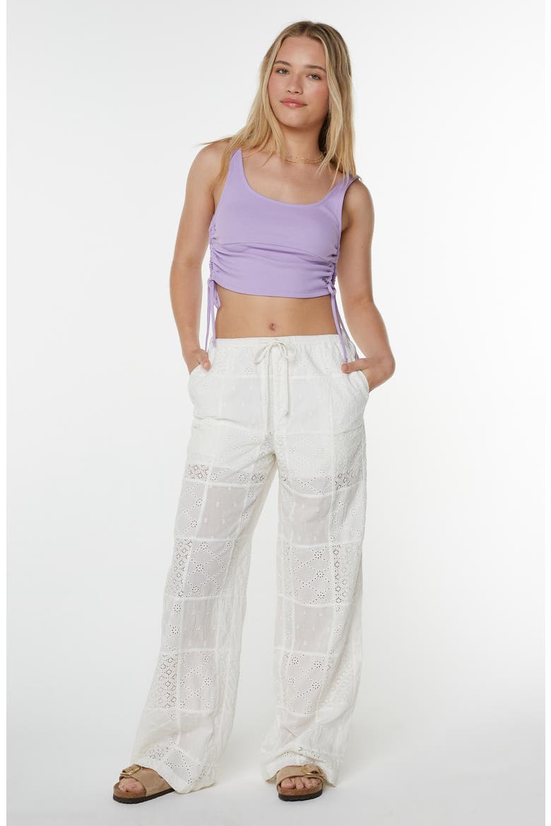 Precious Patchwork Eyelet Wide Leg Pants, Alternate, color, SNOW WHITE SOLID