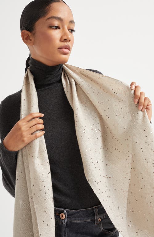 Brunello Cucinelli Cashmere And Silk Diamond Yarn Scarf In Sand