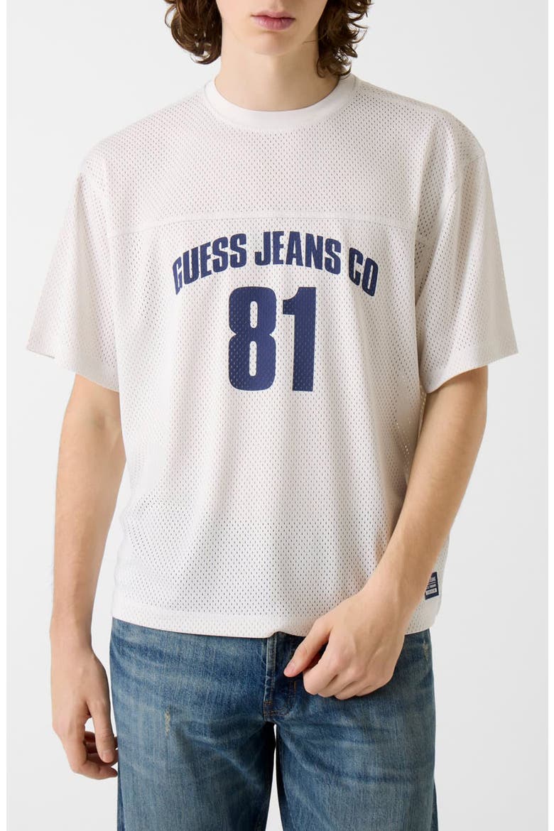 Boxy Crop Graphic Mesh Jersey, Main, color, WHITE