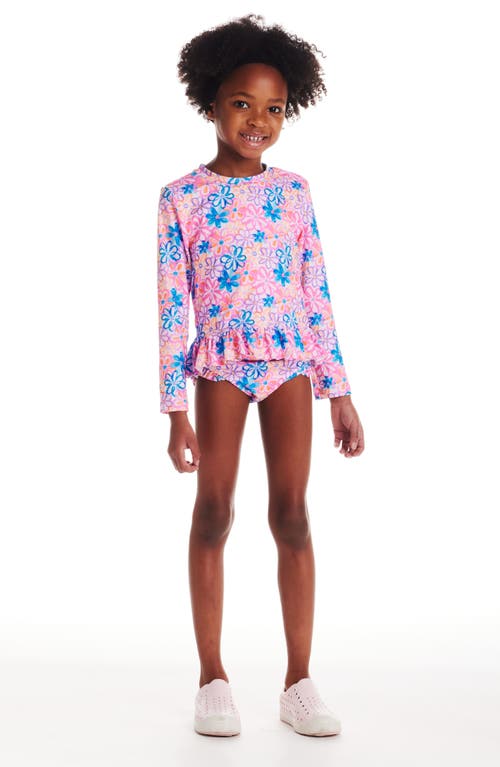 Andy & Evan Kids' Ruffle Long-sleeve Rib Two-piece Swimsuit In Blue