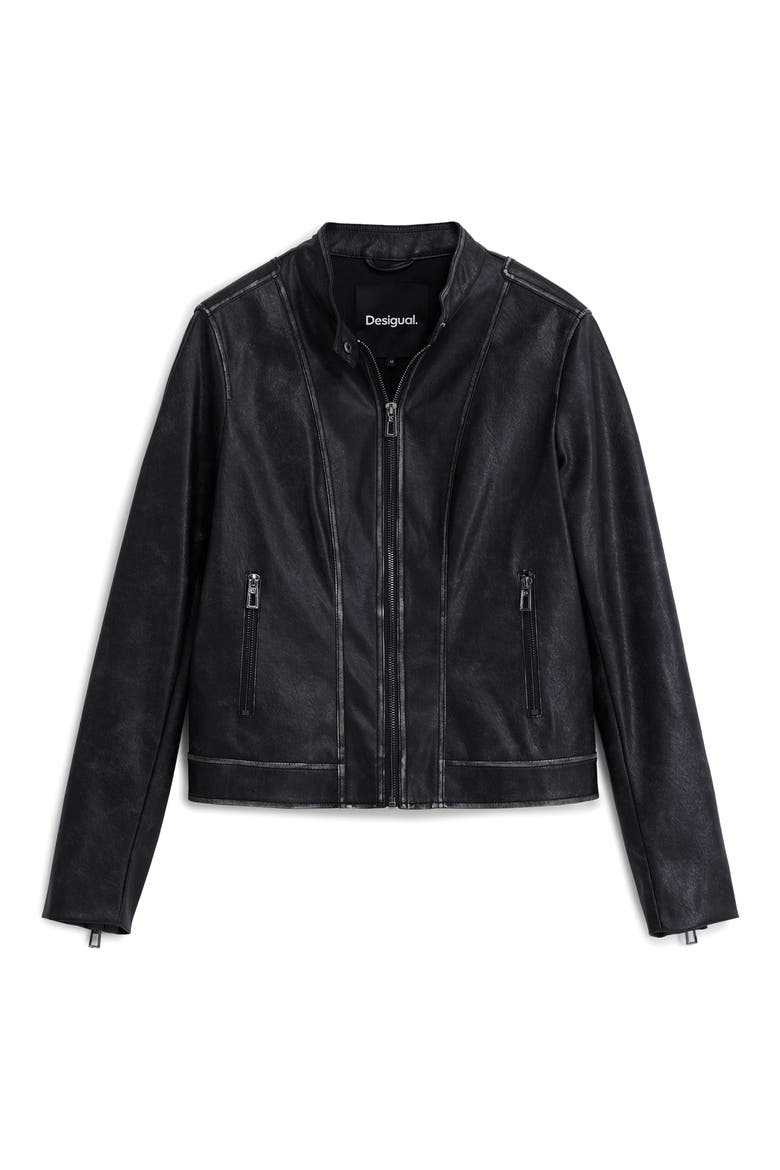 Faux Leather Moto Jacket, Alternate, color, BLACK
