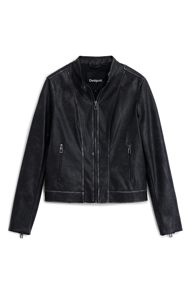 Desigual Faux Leather Moto Jacket, Alternate, color, Black