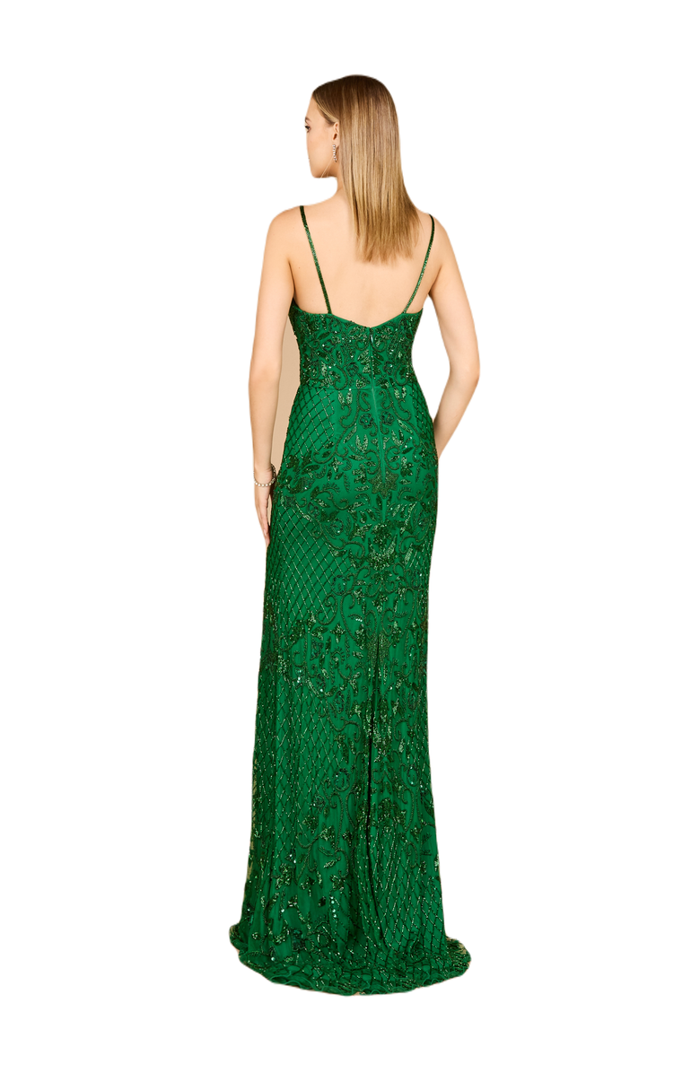 LARA New York Body Con V-Neck Beaded Gown, Alternate, color, Emerald