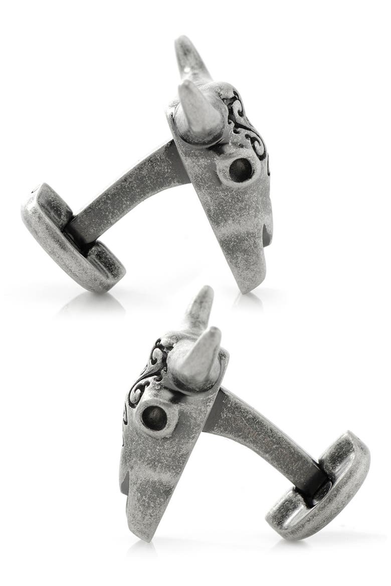 Cow Skull Cuff Links, Alternate, color, SILVER