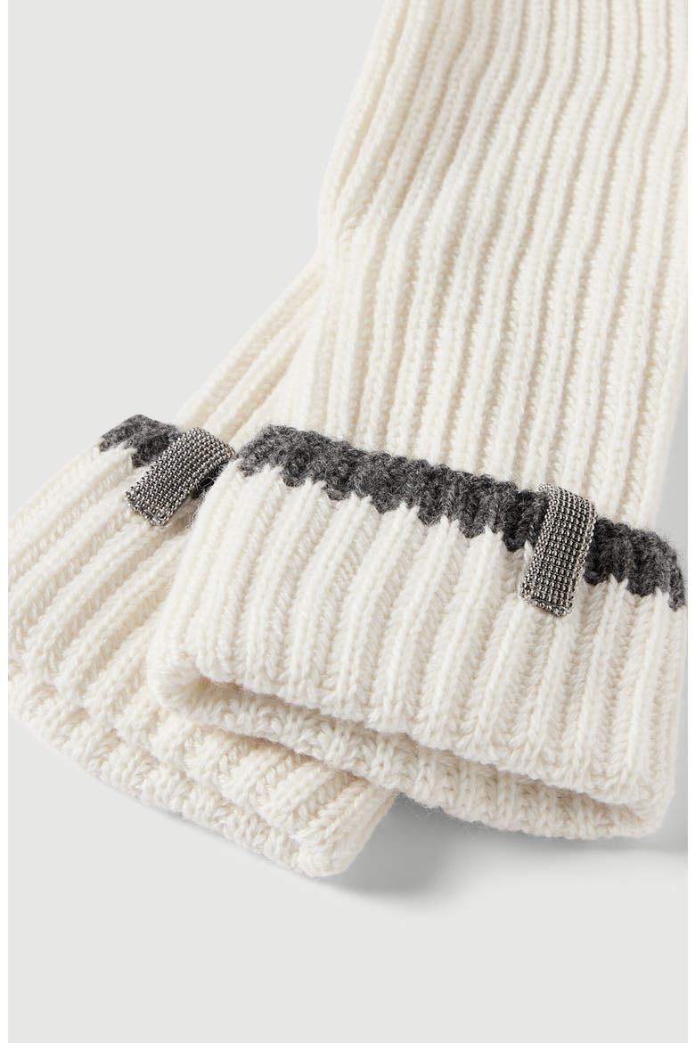 Cashmere English rib knit mittens with monili, Alternate, color, Panama