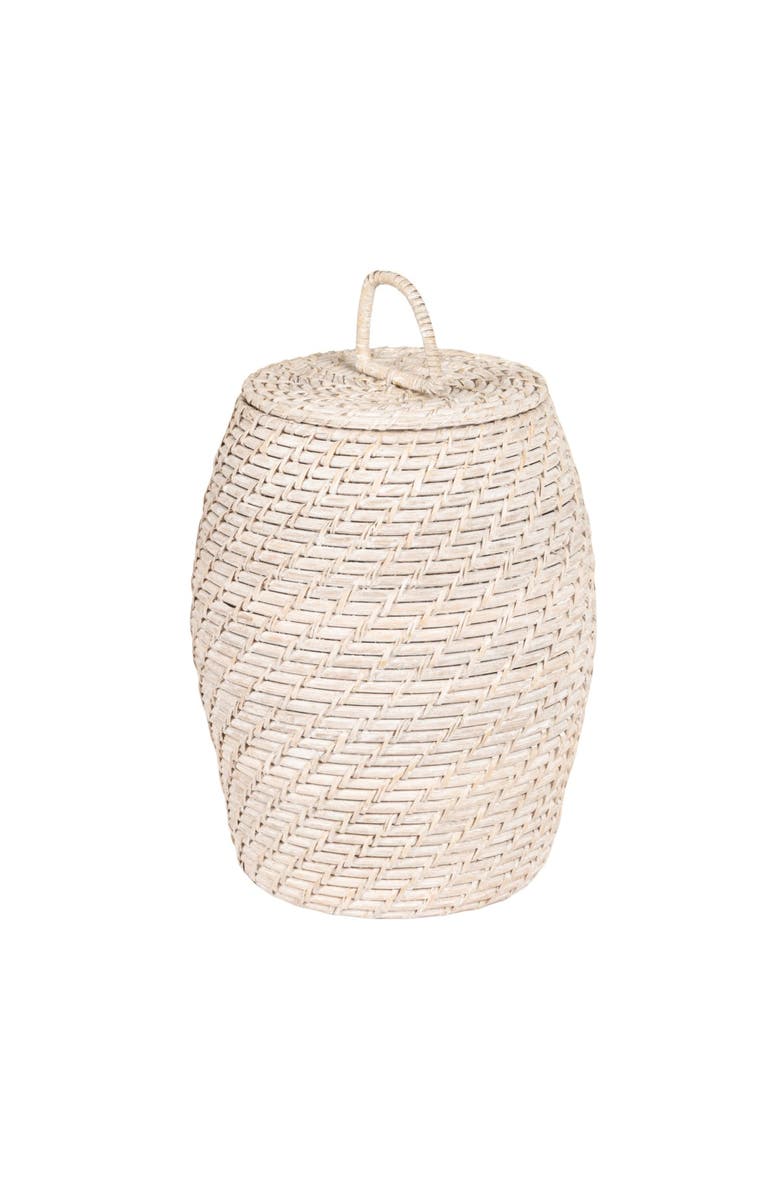 Storied Home Decorative Hand-Woven Rattan Storage Baskets with Lids, Whitewashed, Set of 2, Alternate, color, White