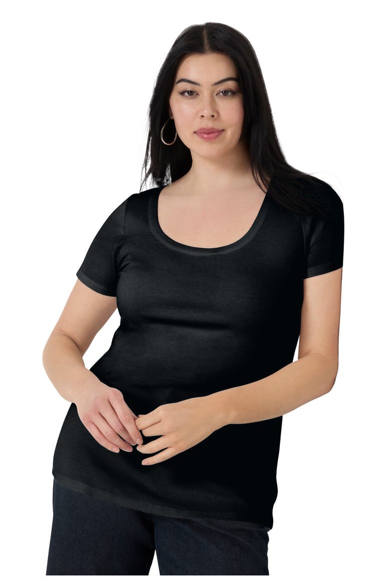 Ribbed Scoopneck Top, Main, color, BLACK