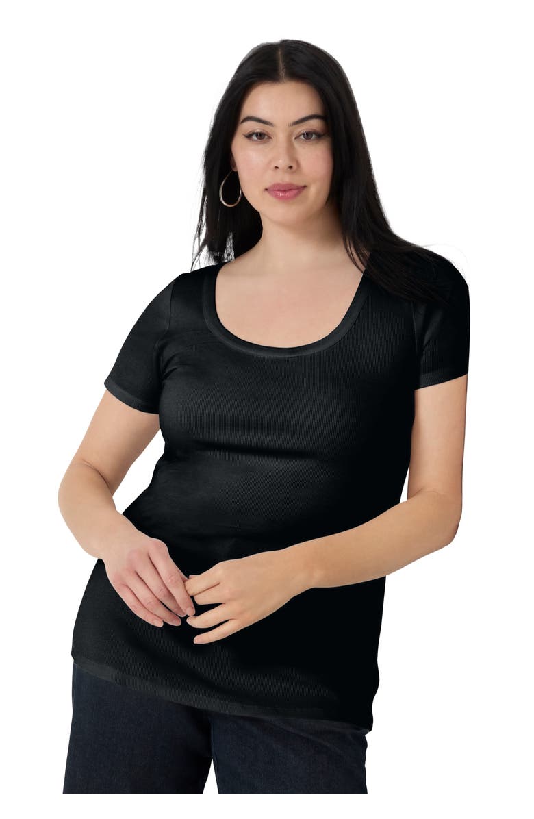 June + Vie Ribbed Scoopneck Top, Main, color, Black