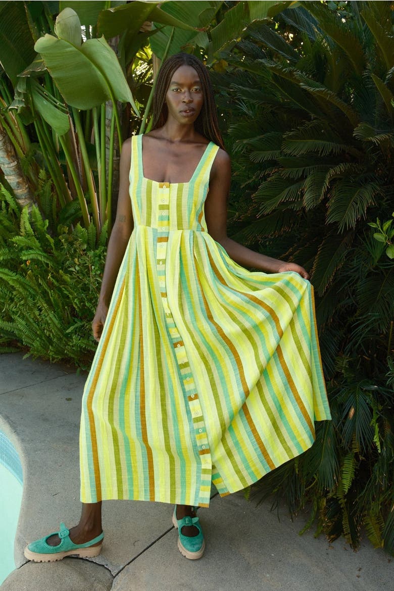 Ginger Button Front Ankle Length Dress, Alternate, color, Wave