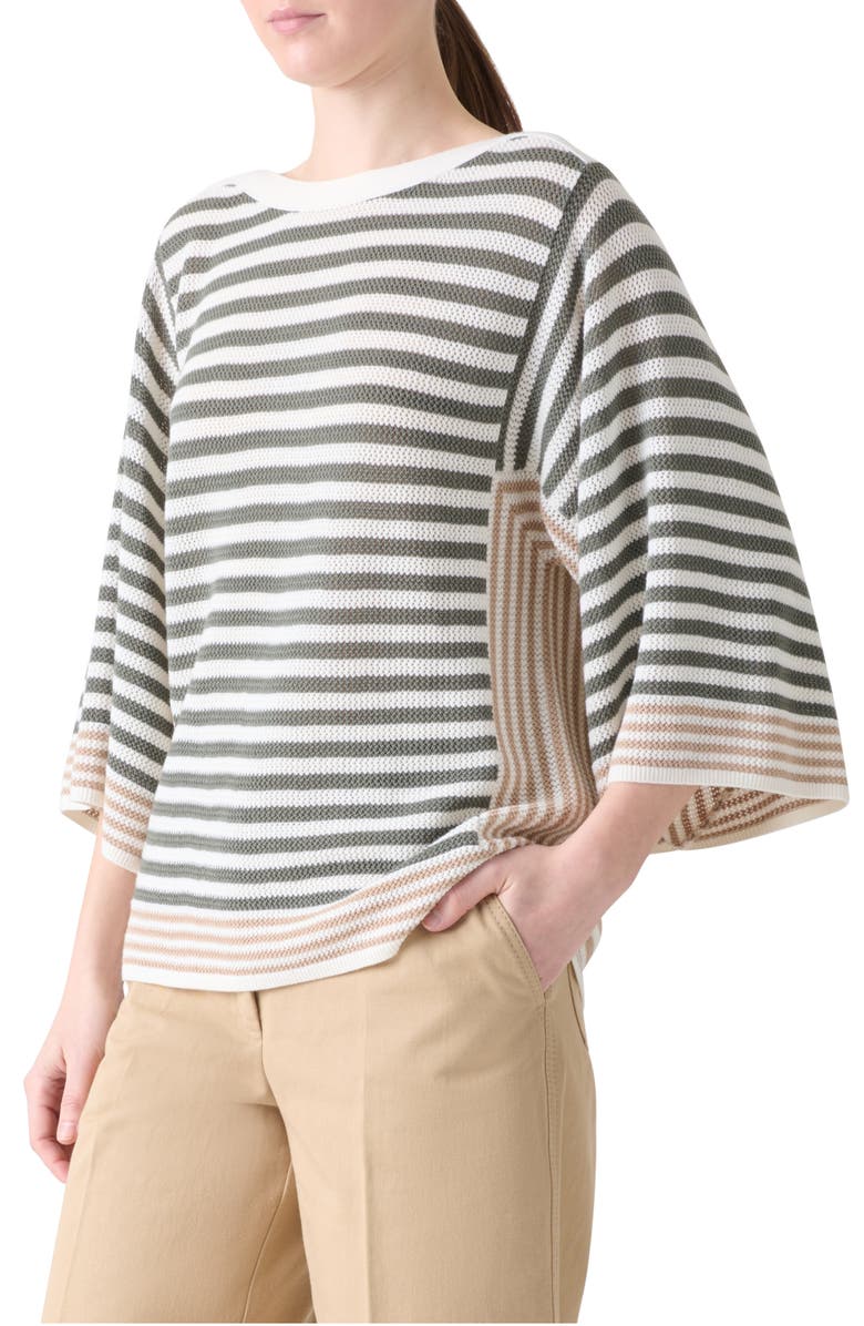 Akris punto Stripe Virgin Merino Wool Sweater, Alternate, color, Cream-Beige-Khaki