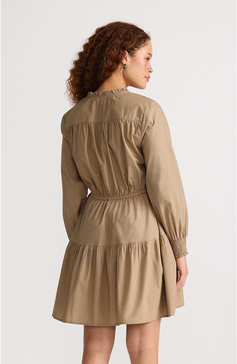 Lands' End Long Sleeve Cotton Poplin Mini Popover Dress, Alternate, color, Desert Tan