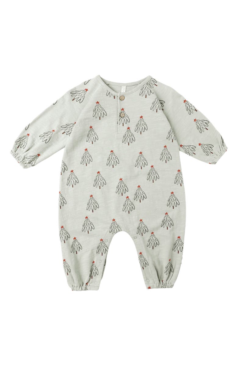 QUINCY MAE Christmas Tree Print Romper, Main, color, Pistachio