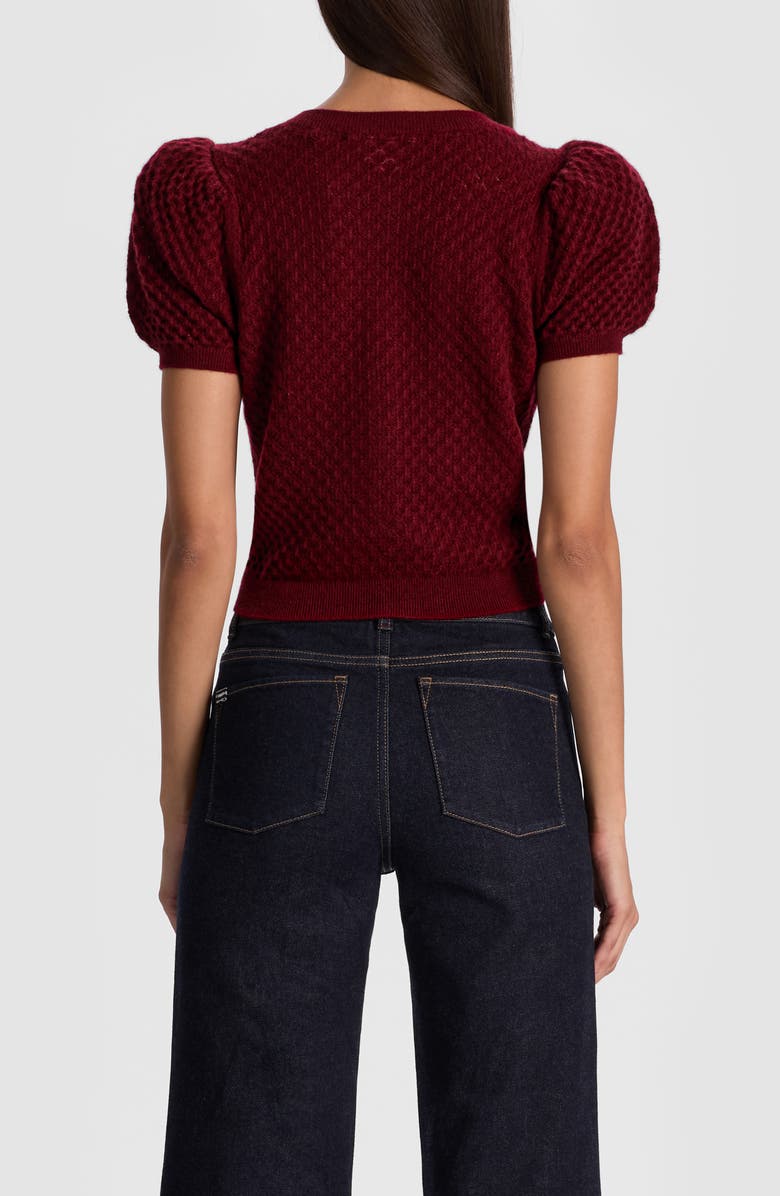 Alice + Olivia Sabine Puff Sleeve Crop Cashmere Blend Sweater, Alternate, color, Oxblood