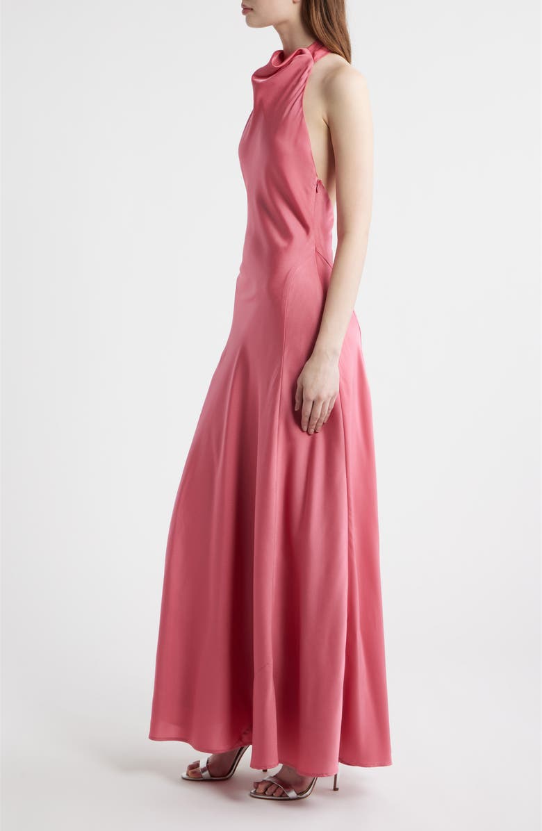 WAYF Sibella Cowl Halter Neck Satin Gown, Alternate, color, Punch