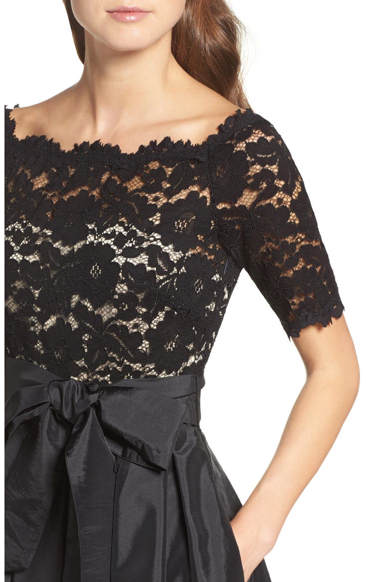 Lace & Taffeta Ballgown, Alternate, color, BLACK