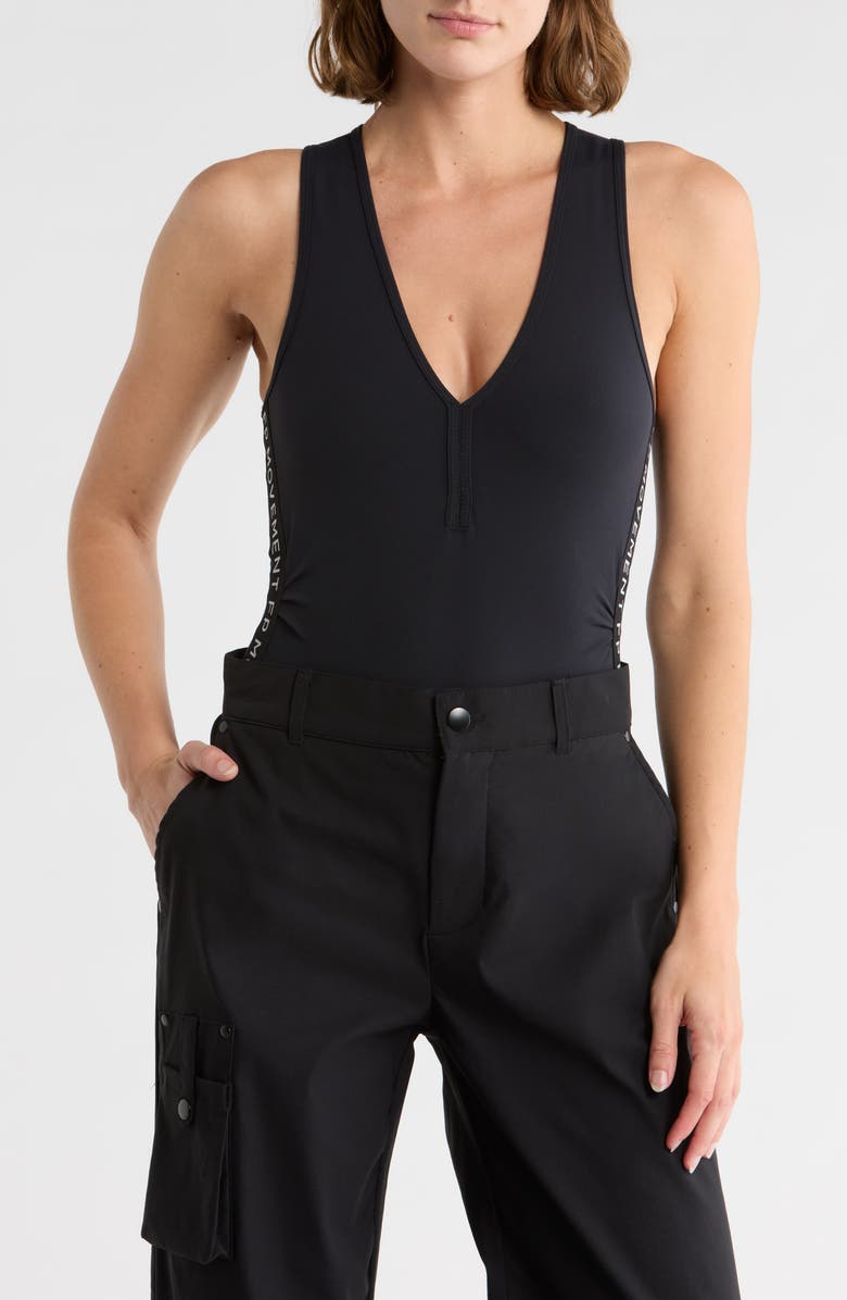 FREE PEOPLE MOVEMENT Never Better Logo Bodysuit, Main, color, Black