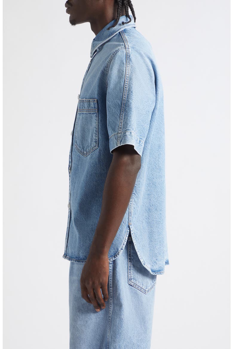 Couture Seam Short Sleeve Denim Button-Up Shirt, Alternate, color, LIGHT BLUE