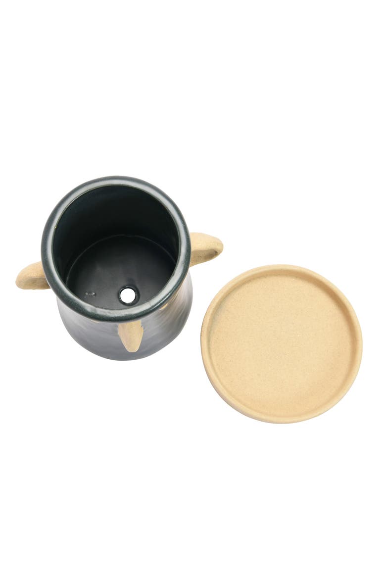 Stoneware Face Planter with Saucer, Matte Black and Cream, Alternate, color, Black