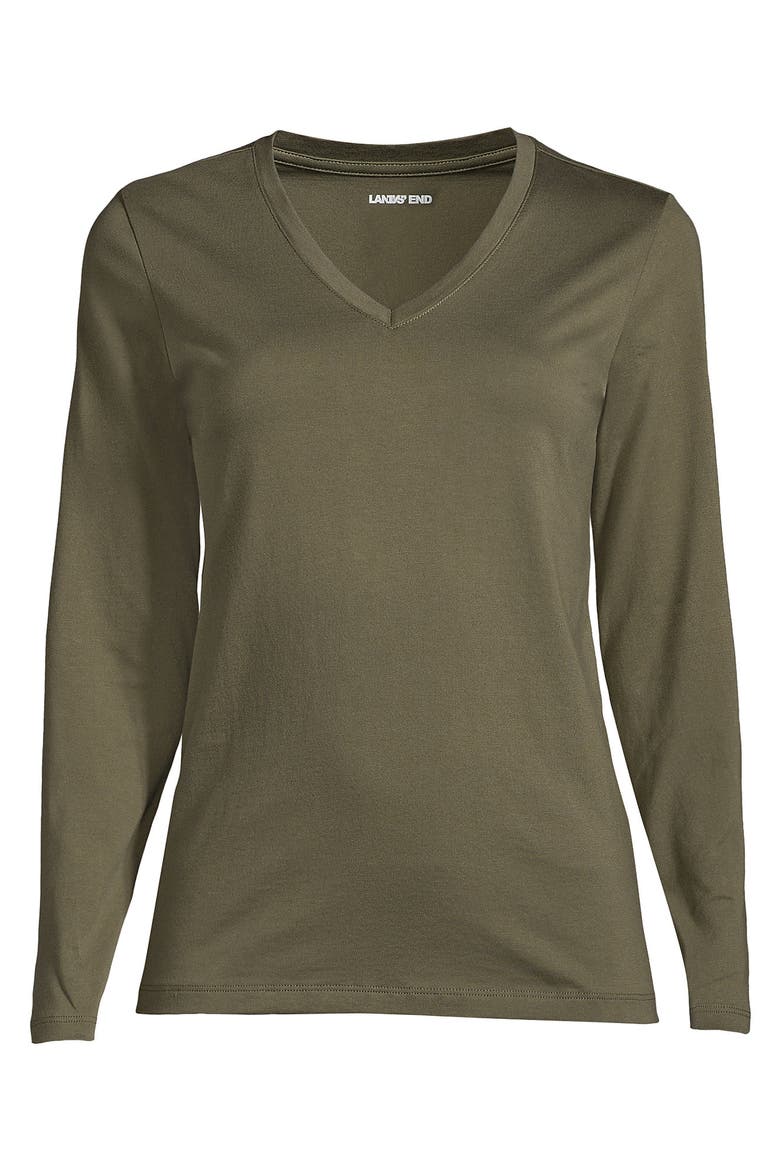 Supima Cotton Long Sleeve V-neck T-shirt, Alternate, color, Forest Moss