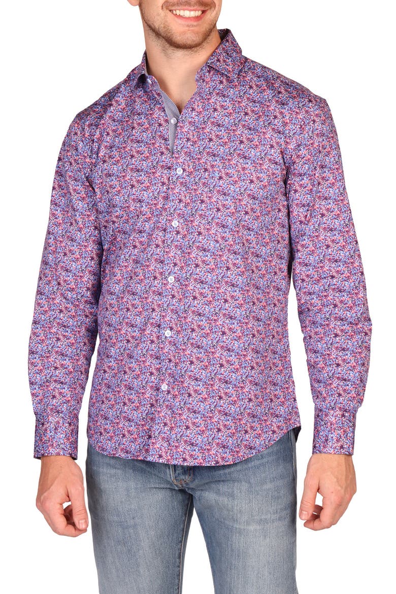 Classic Fit Crimson Floral Button-Down Shirt, Main, color, RED MULTI