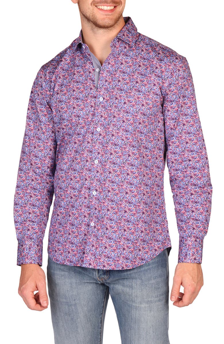 TailorByrd Classic Fit Crimson Floral Button-Down Shirt, Main, color, Red Multi