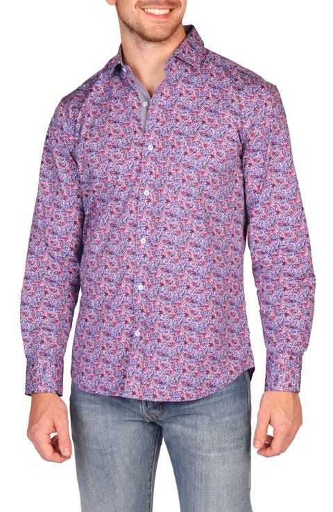 Classic Fit Crimson Floral Button-Down Shirt