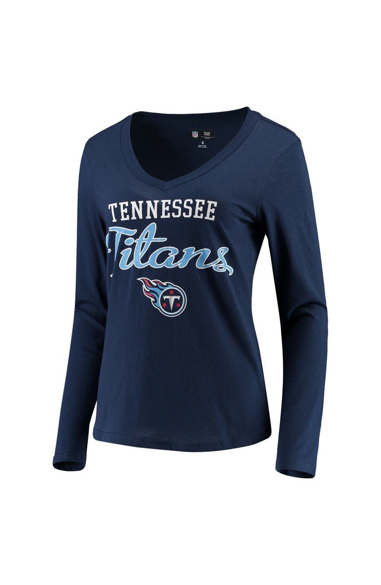 G-III 4HER BY CARL BANKS Women's G-III 4Her by Carl Banks Navy Tennessee Titans Post Season Long Sleeve V-Neck T-Shirt, Alternate, color,