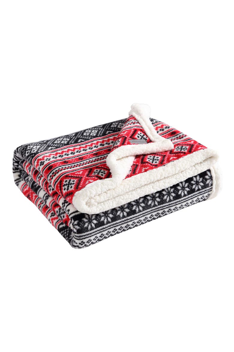 Classic Fair Isle Faux Shearling Throw Blanket, Main, color, CHARCOAL