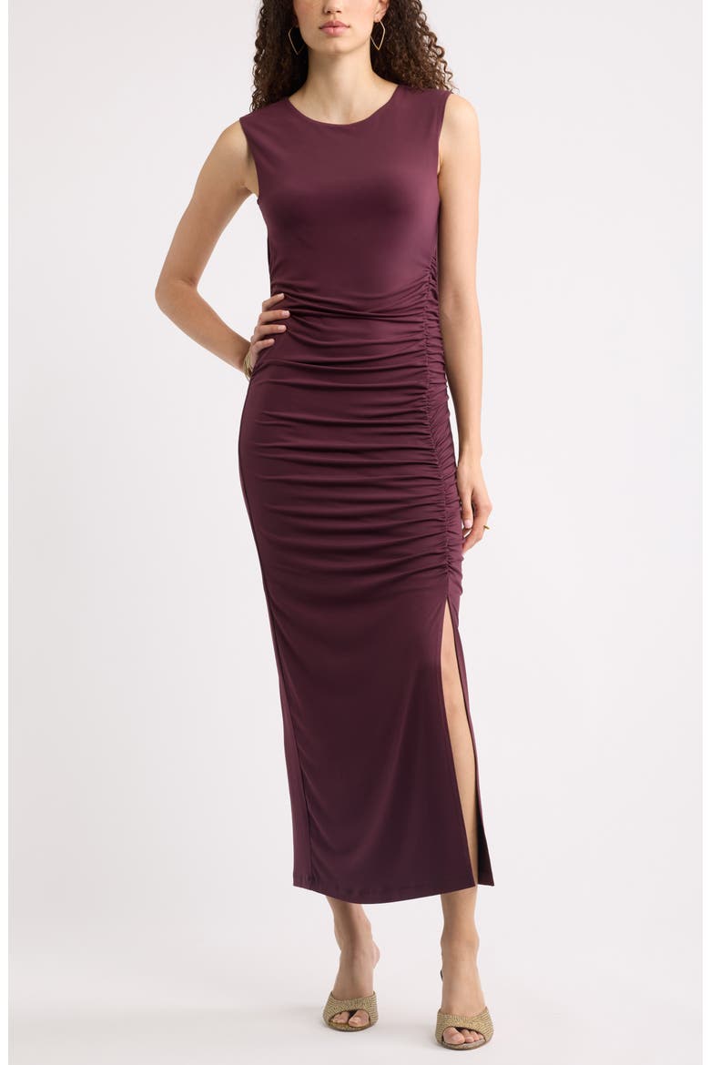 Side Ruched Maxi Dress, Main, color, BURGUNDY