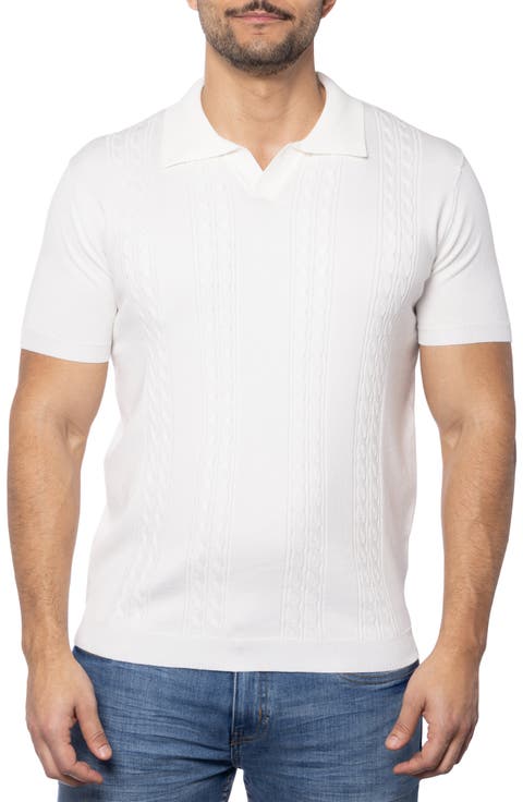 Cable Short Sleeve Johnny Collar Sweater