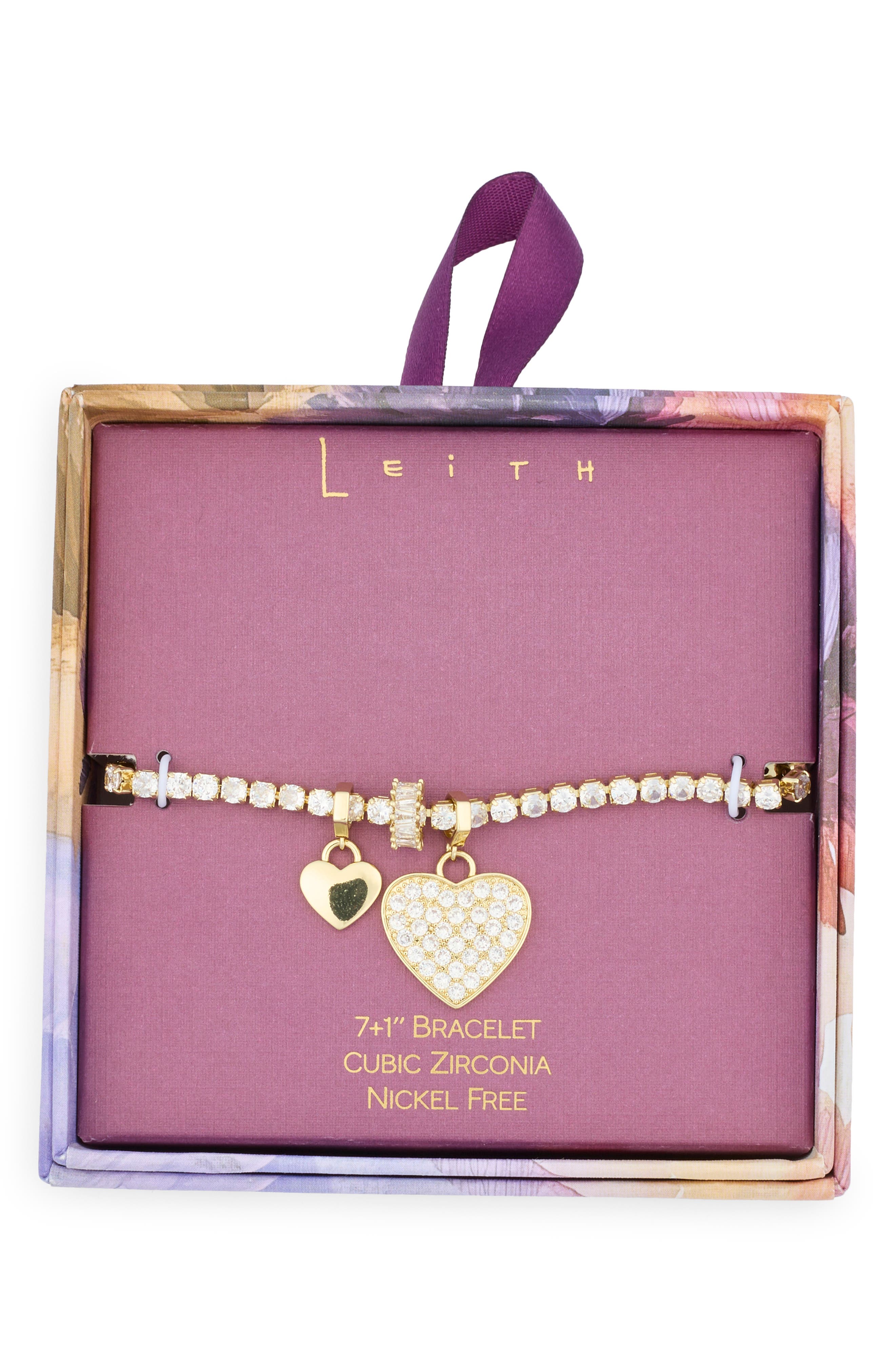 Leith Cubic Zirconia Heart & Rondelle Charm Tennis Bracelet