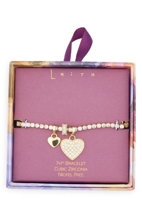 Cubic Zirconia Heart & Rondelle Charm Tennis Bracelet