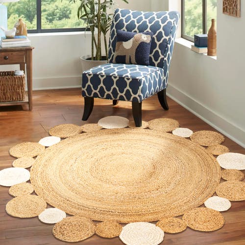 Jonathan Y Ayana Two-tone Jute Hippy Circle Round Area Rug In Natural/cream