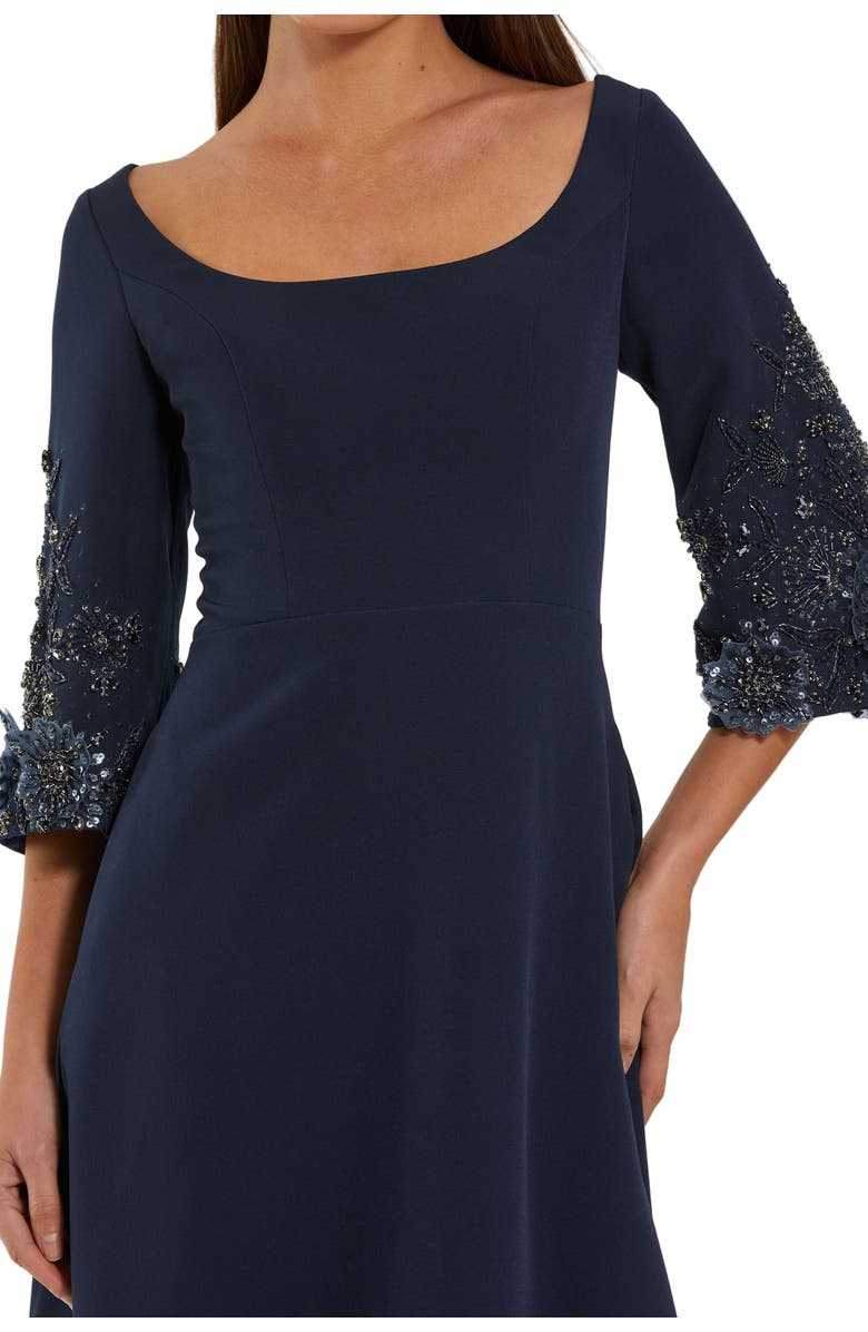 Mac Duggal Women's Crepe Gown With Floral Embellished Sleeves, Alternate, color, Midnight