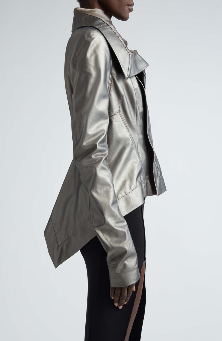 Rick Owens Naska Drape Metallic Lambskin Biker Jacket, Alternate, color,