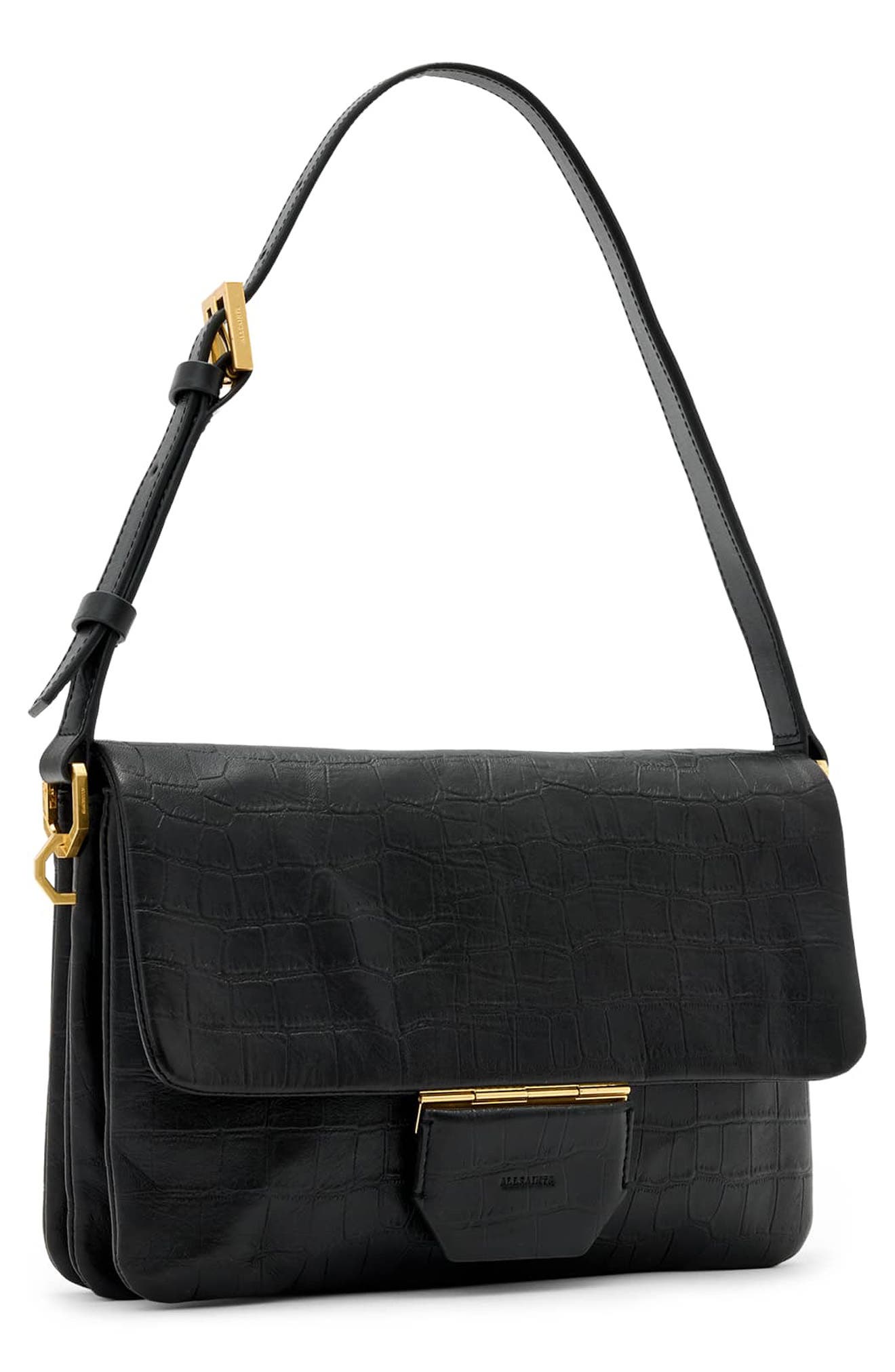 Ondine Leather Shoulder Bag, Alternate, color, BLACK