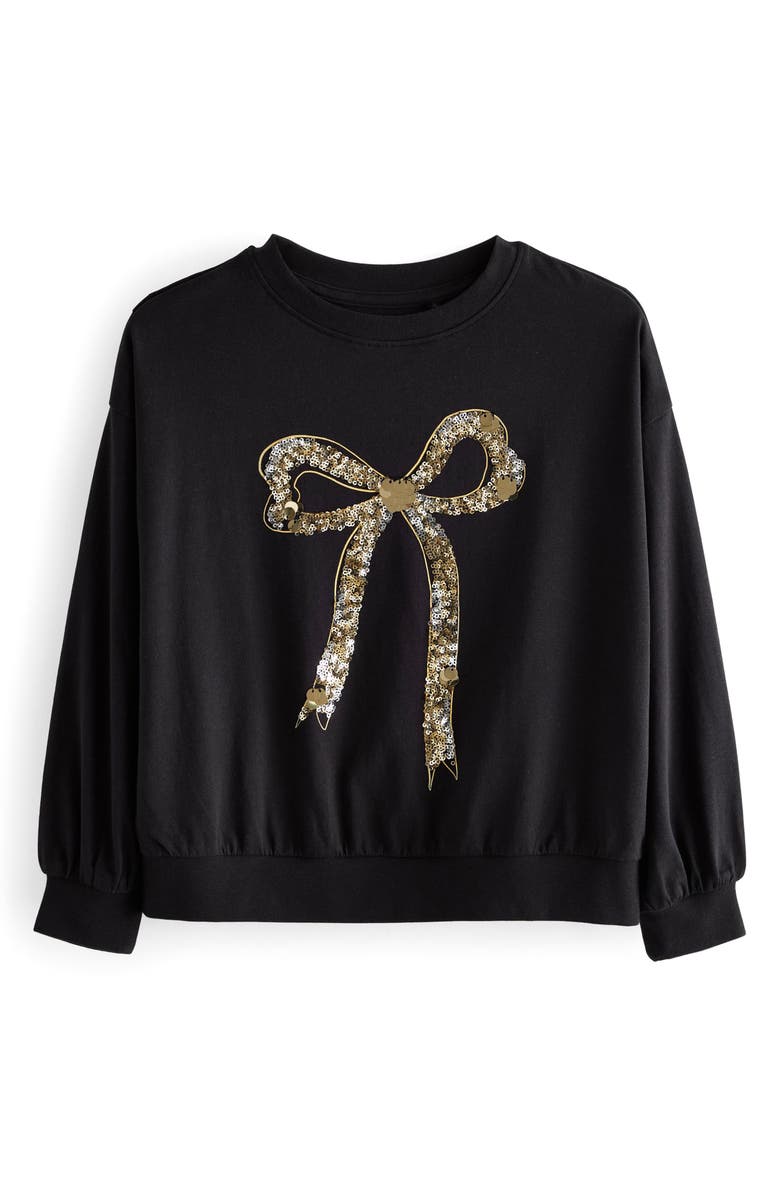 NEXT Kids' Sequin Bow Long Sleeve Cotton Graphic T-Shirt, Main, color, 