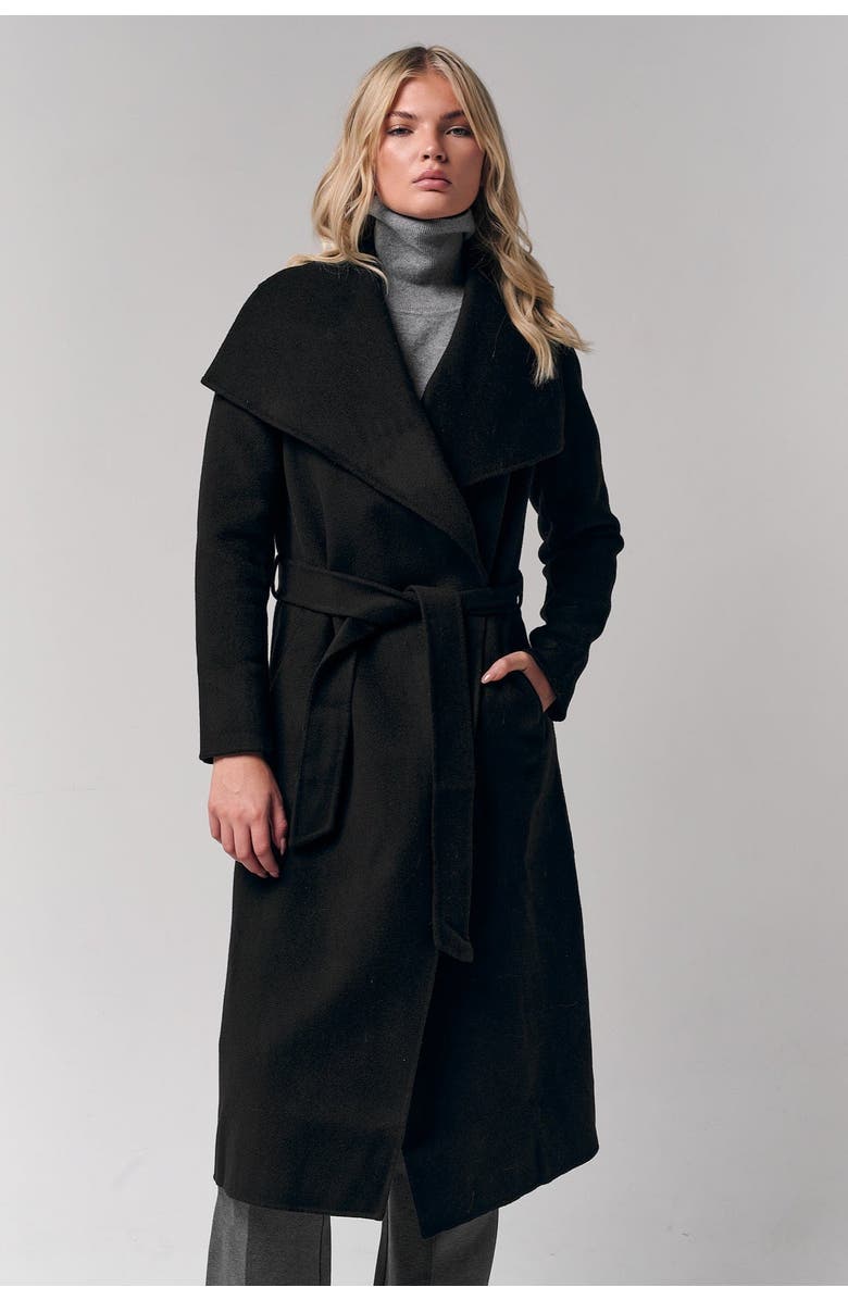 Le Fafo Draped Collar Wrap Coat, Main, color, Black