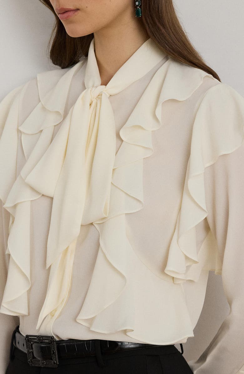 Lauren Ralph Lauren Tie Neck Ruffle Top, Alternate, color, Mascarpone Cream
