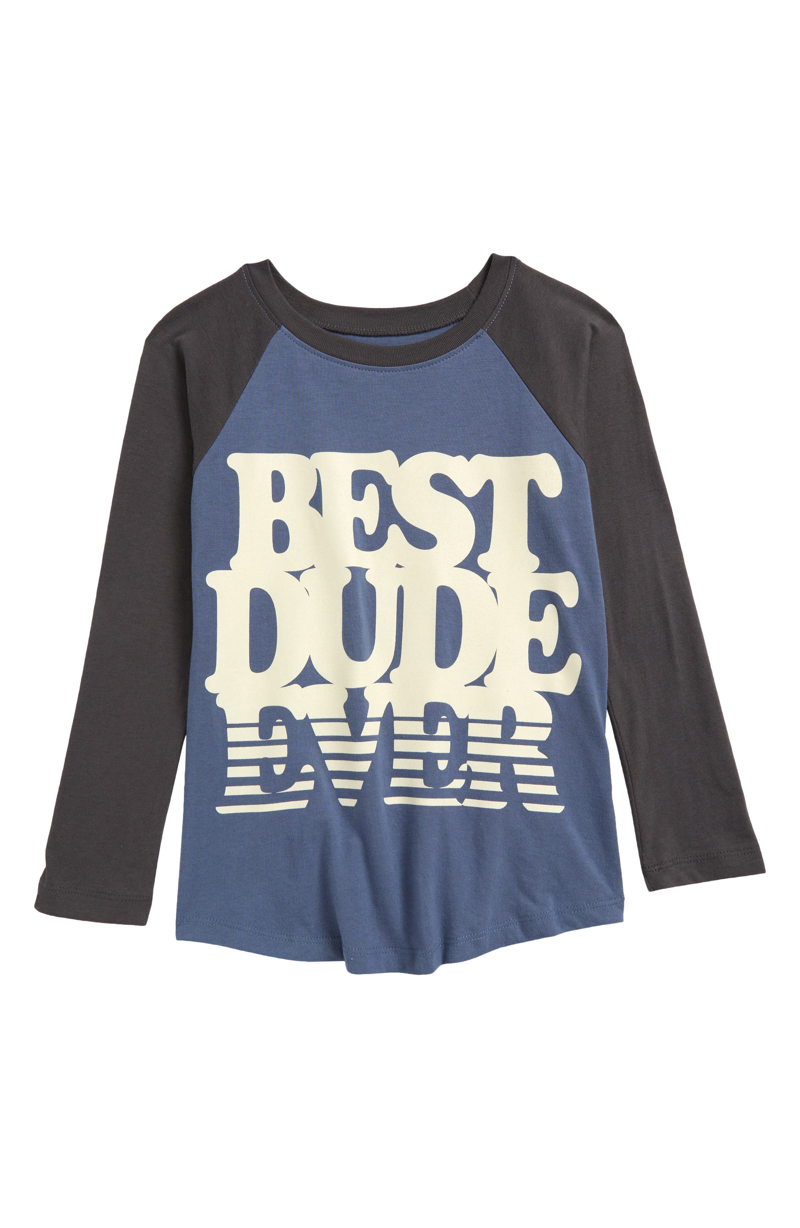 Tiny Whales Kids' Best Dude Ever Raglan Graphic T-Shirt in Navy Vintage Blk 