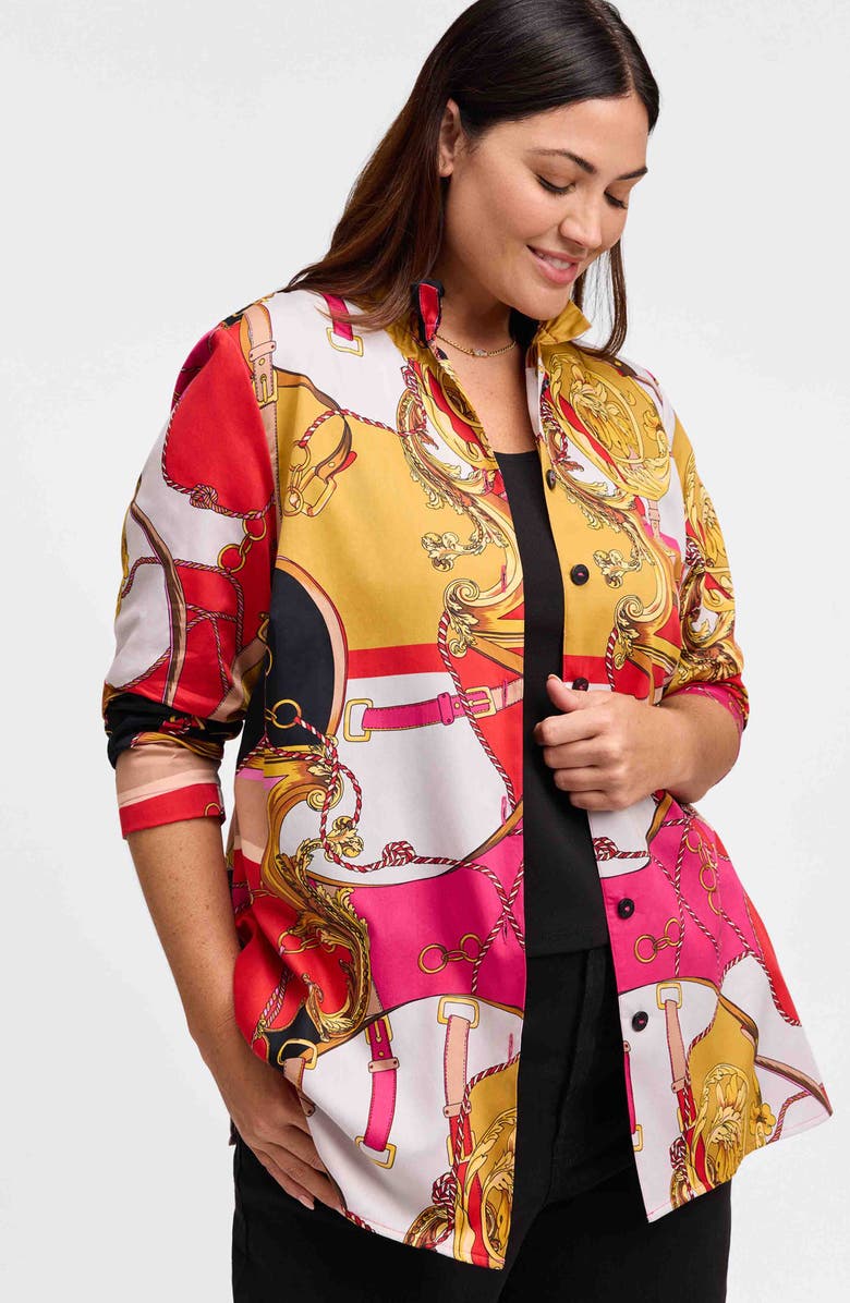 Foxcroft Carolina Cotton Sateen Button-Up Shirt, Alternate, color, Black Multi