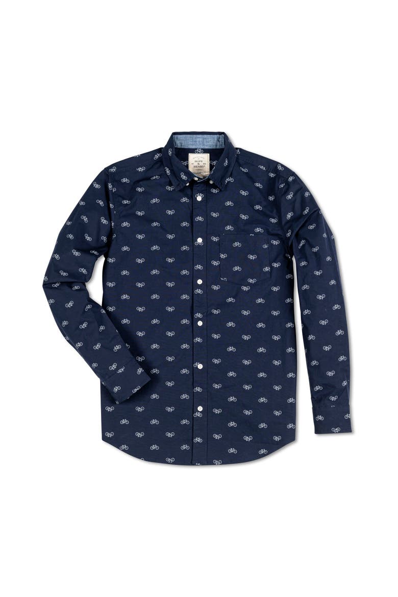 Men's Organic Stretch Poplin Shirt, Alternate, color, Navy Bicycle Print