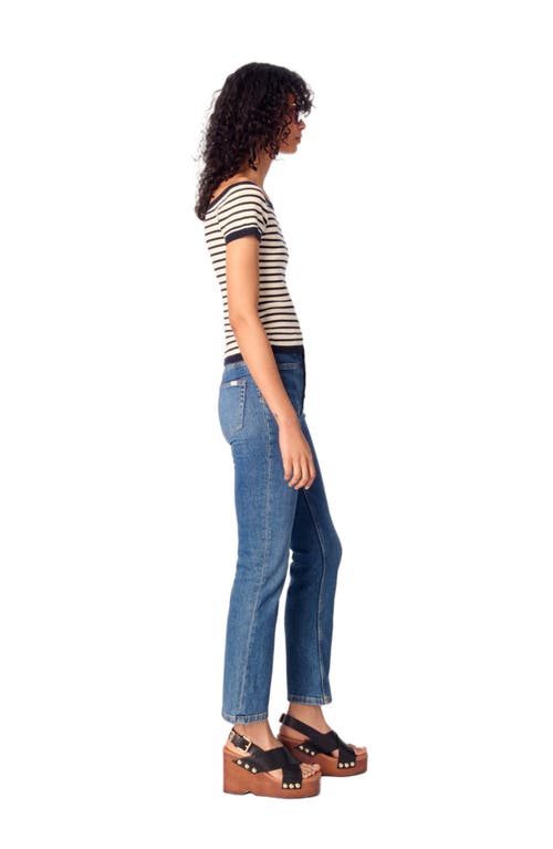 Maje Rib Knit Short Sleeve Boat Neck Top In Navy/ecru